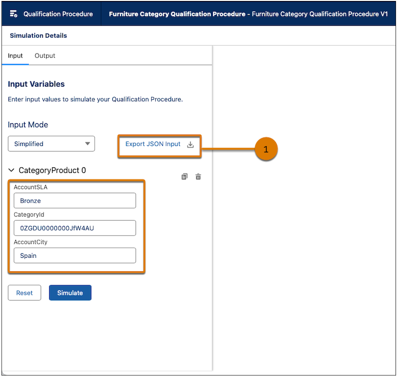 Modo de entrada simplificado com uma opção para exportar o JSON de entrada