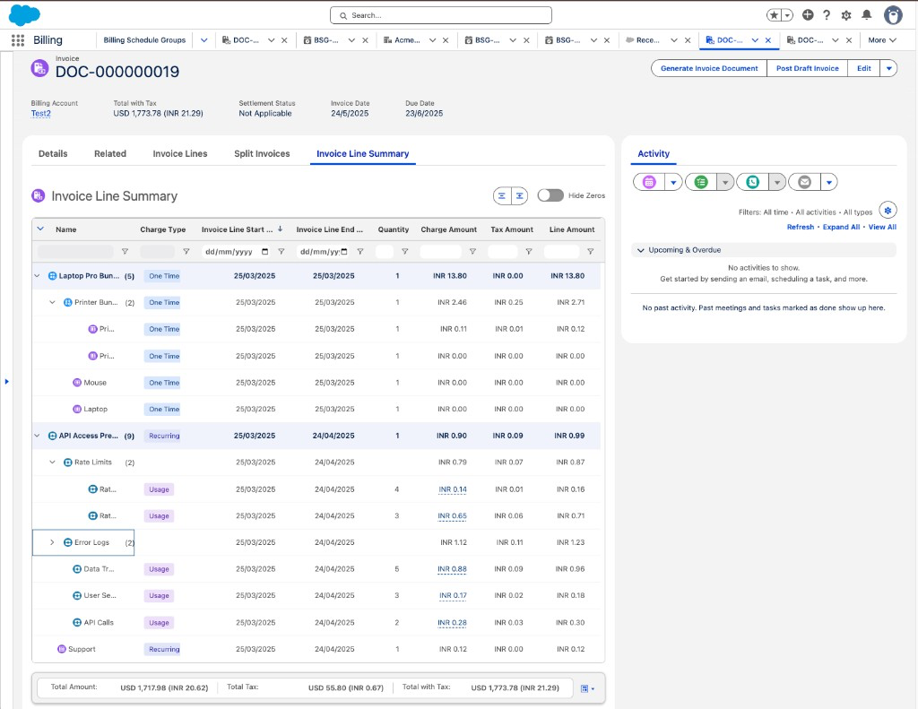 Invoice Line Summary tab on an invoice record
