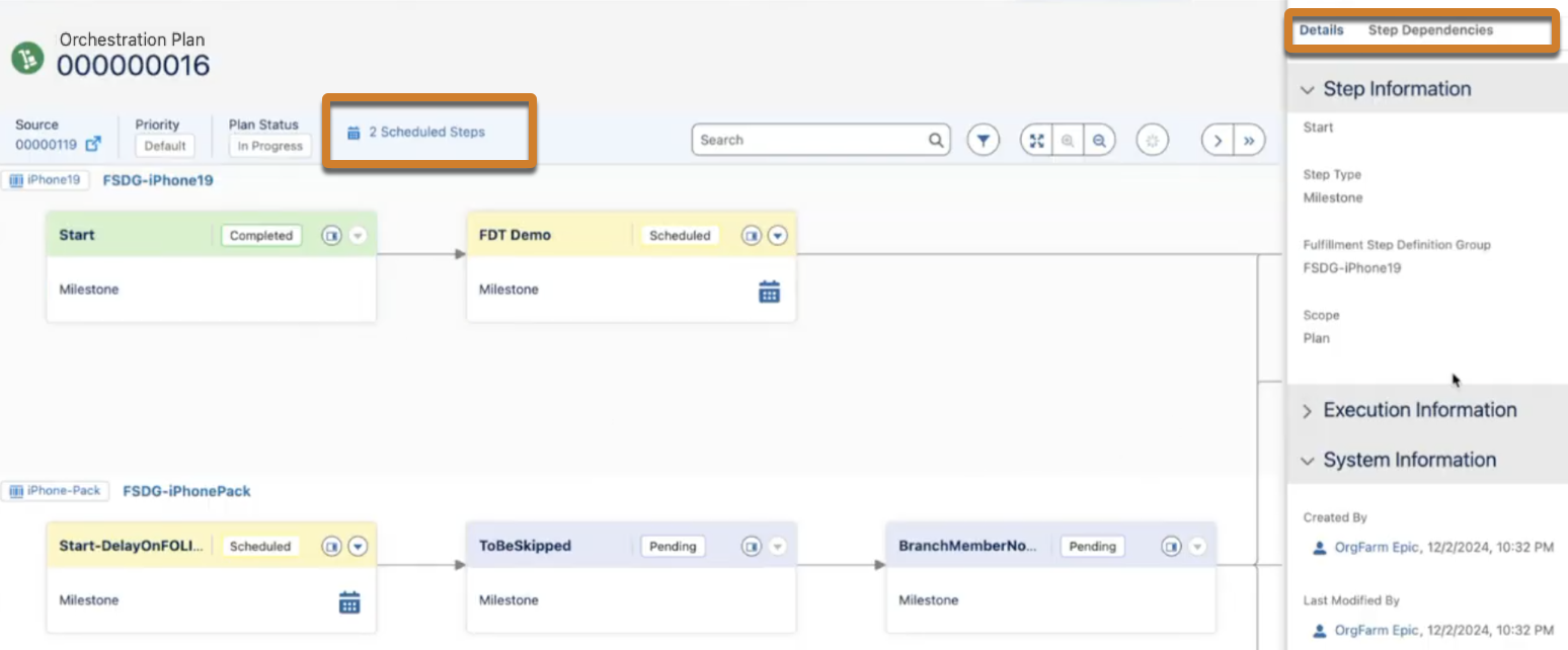 step details and dependencies