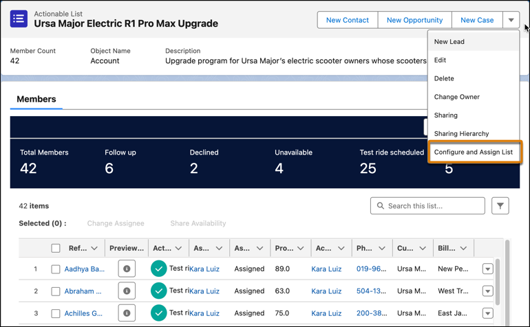 Configure list