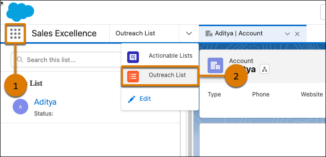 An image illustrating the different ways to open Outreach List