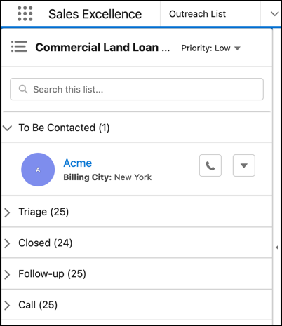 The Outreach List component