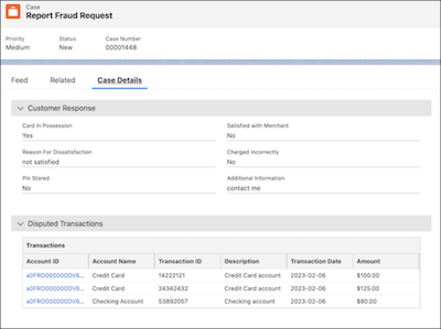 Case Details Component For Service Process Request