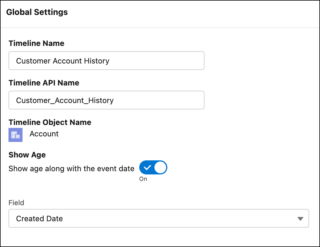 Global settings page in timeline configuration