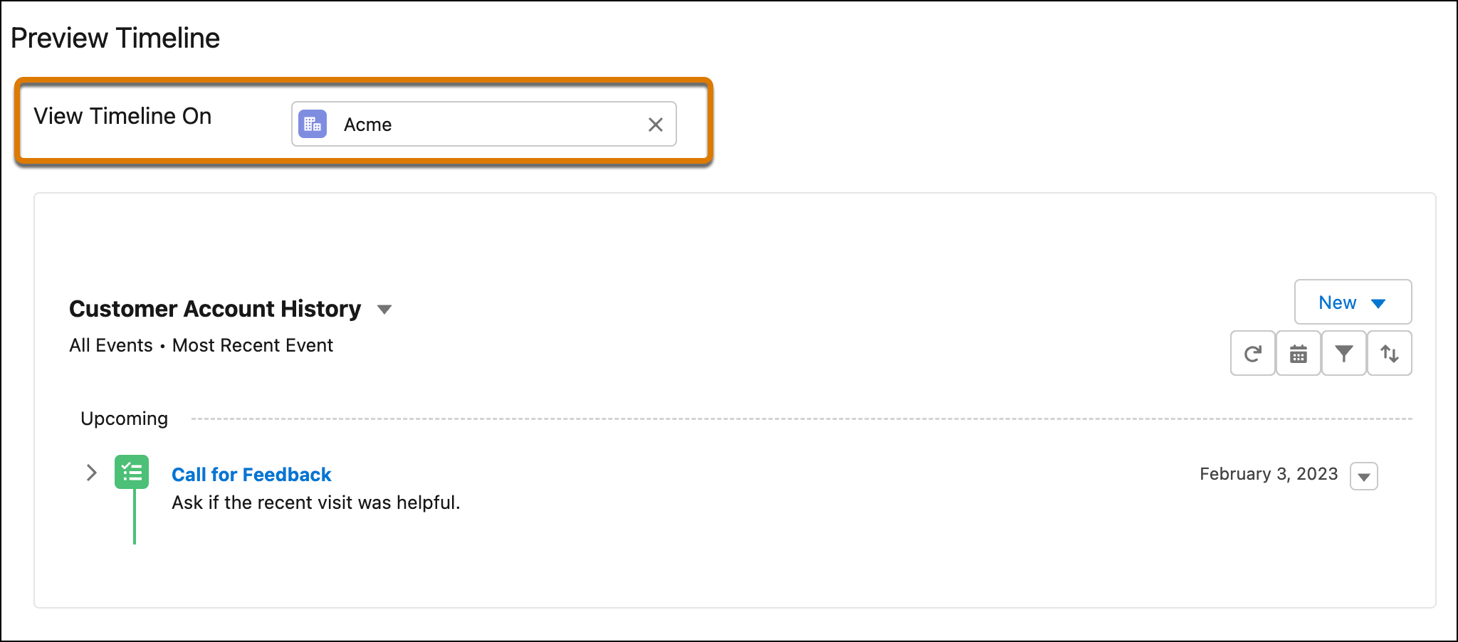Preview of the data timeline configuration