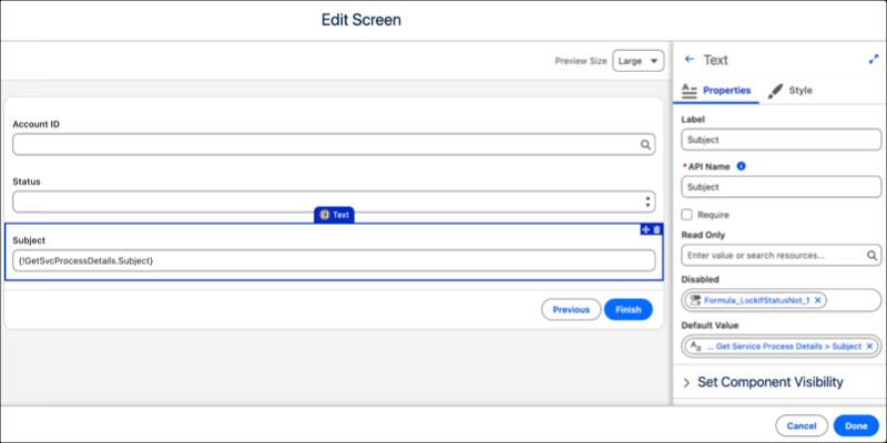 Subject component with its default value and Disabled properties configured