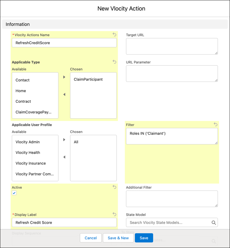 RefreshCreditScore Vlocity Action für Anspruchsbeteiligte