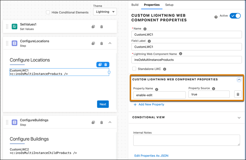 OmniScript-Schritt zum Konfigurieren von Standorten mit der Eigenschaft enable-edit