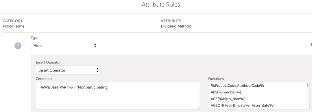 Illustrates a Hide rule in the UI.