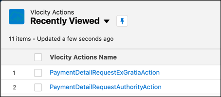 Vlocity Actions Recently Viewed list