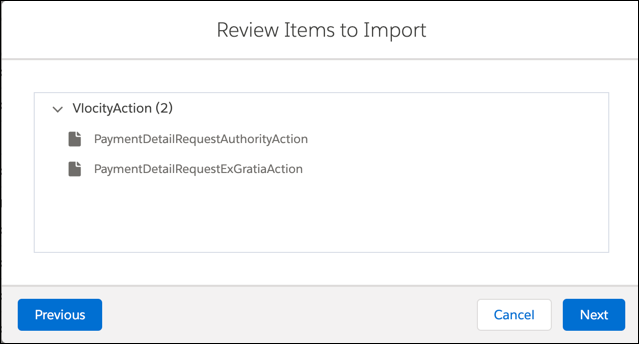 List of Vlocity Actions to import