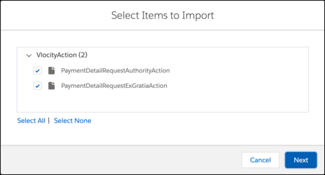 The Select Items to Import window.