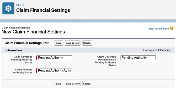 Claim Financial Settings for Pending Authority Statuses