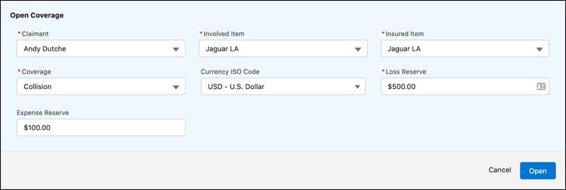 Open Coverage form
