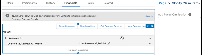 Claims Add Payee Omniscript