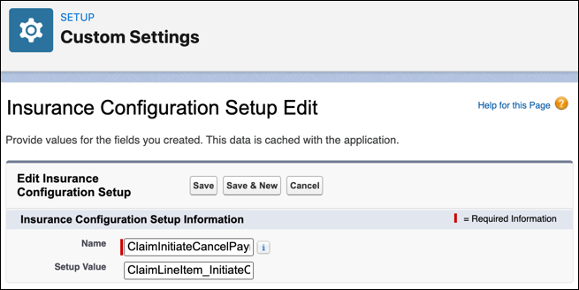 ​ClaimInitiateCancelPaymentIP​​ custom setting defined for Insurance Configuration Setup