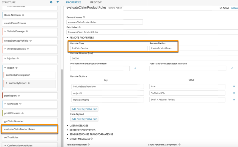 The evaluateClaimProductRules Remote Action.
