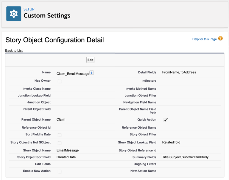 The Story Object Configuration Detail UI.
