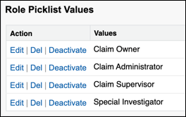 Claim Owner, Claim Administrator, and other Claim Team Member Role picklist values