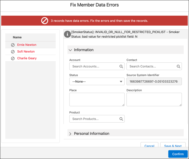 Census member records with errors to fix