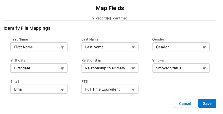 First Name, Last Name, and other field mappings for census data