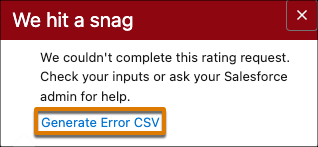 The Generate Error CSV link.