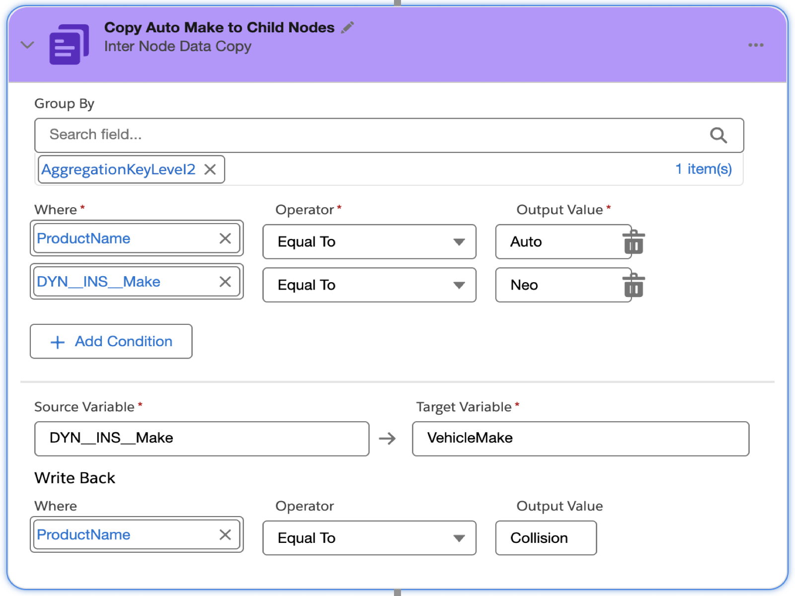 Inter Node Data Copy element configuration example