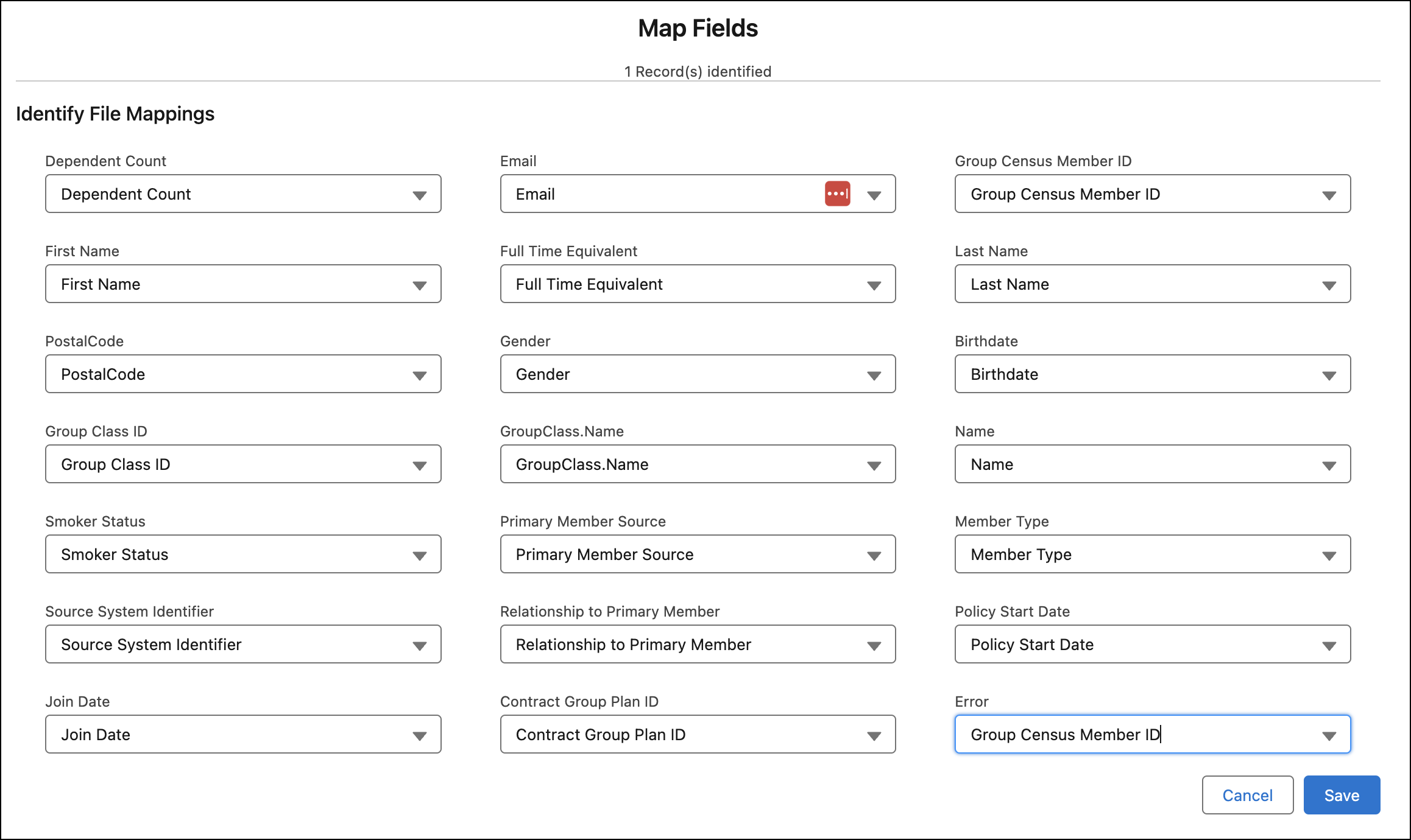 Field mappings for the group census data