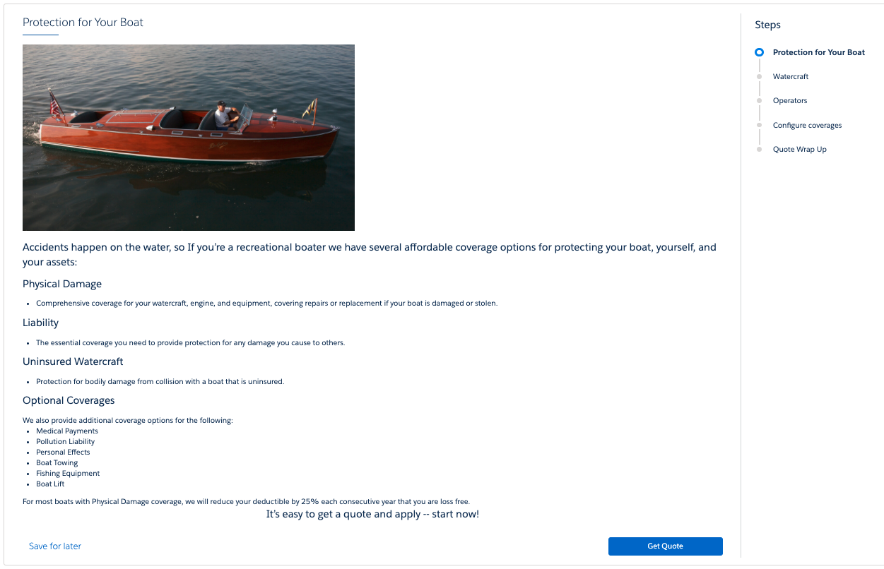 Illustrates the introductory screen for the quoting workflow.