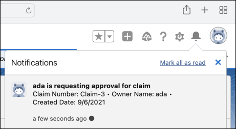 Notification of request for approval for a claim
