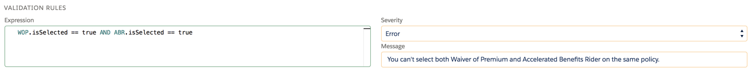 Coverage validation rule error message