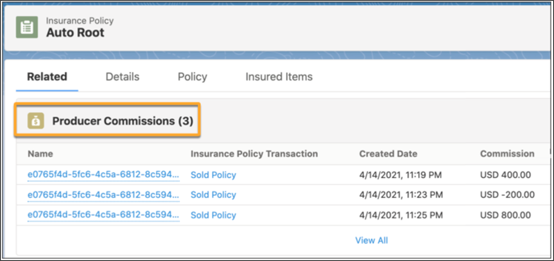 Illustrates the section in a policy that displays producer commissions.