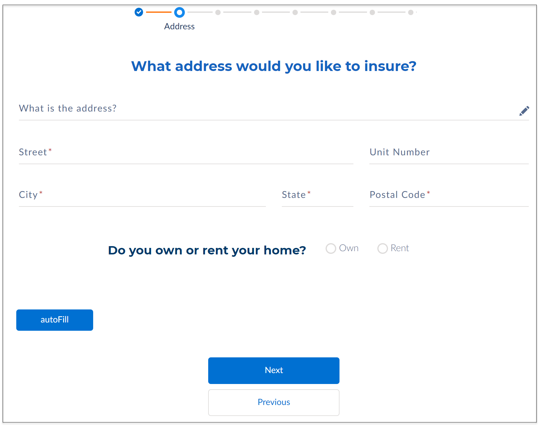 Illustrates the form to enter the details of the property to be insured.