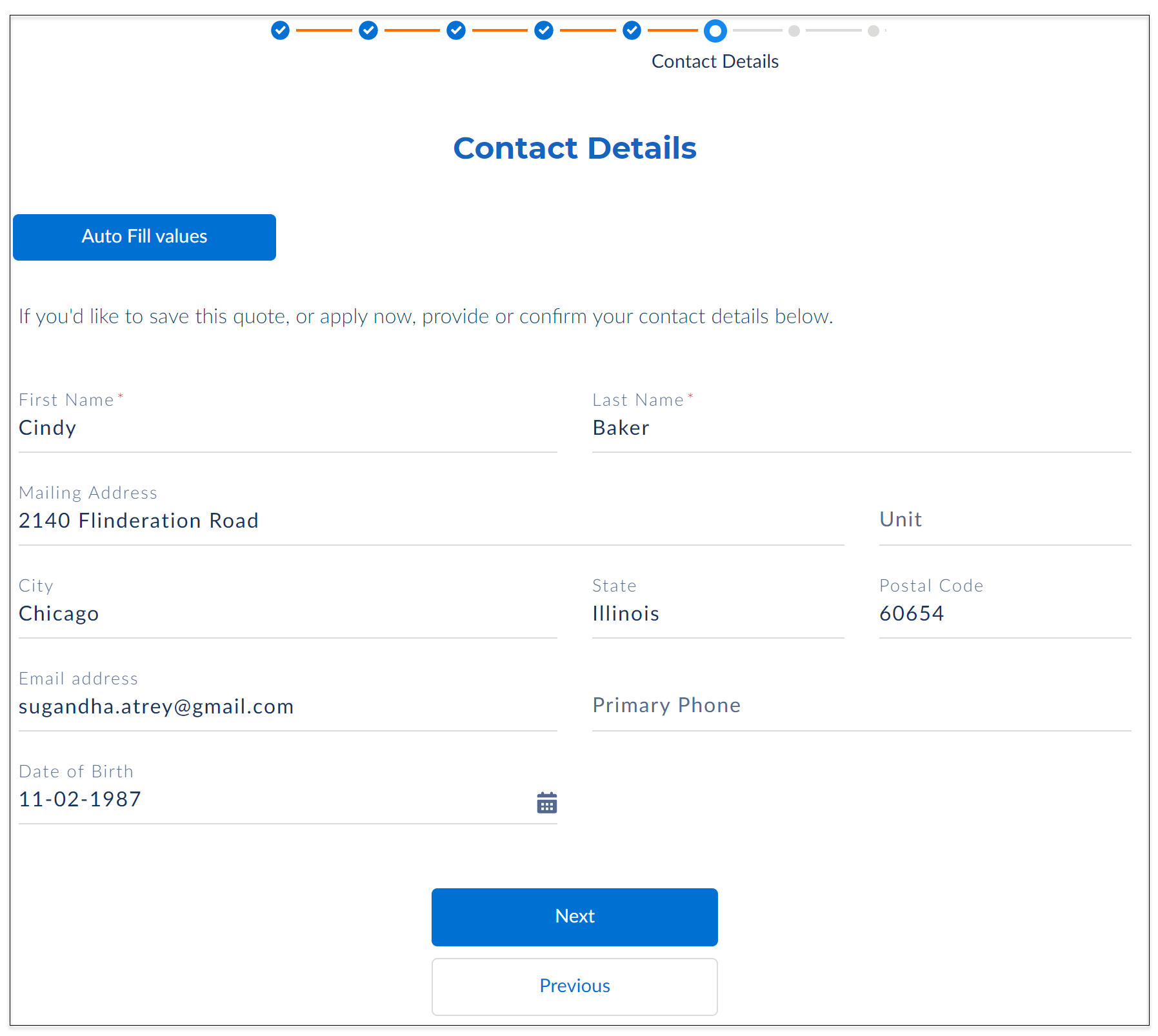 Illustrates the Contact Details page.