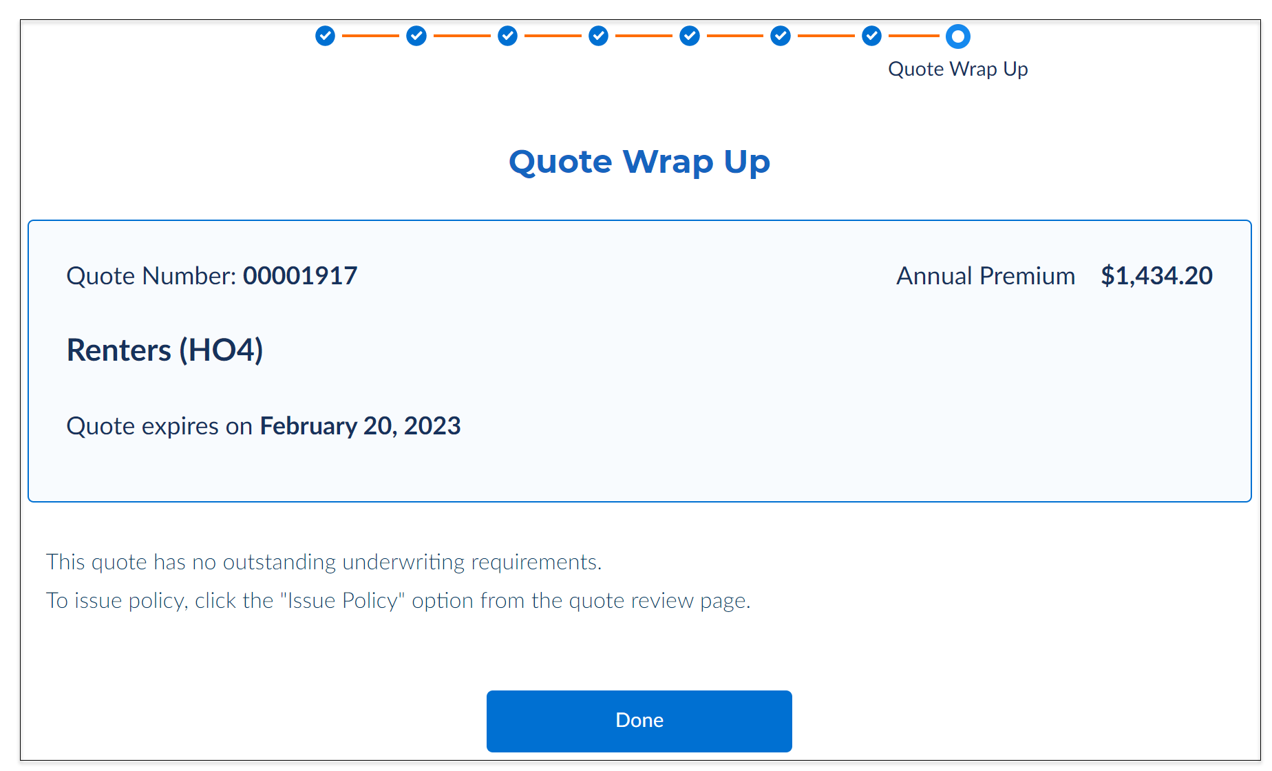 Illustrates the quote confirmation.