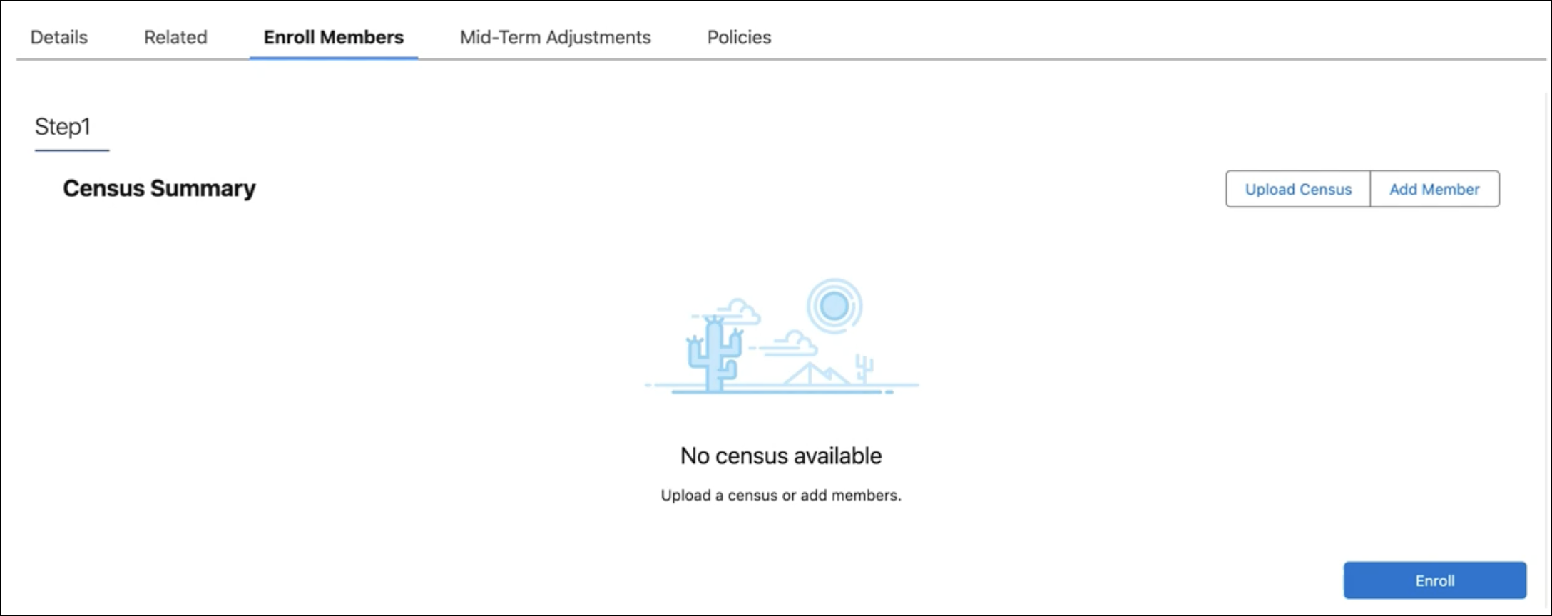 Upload Census button on an Account page