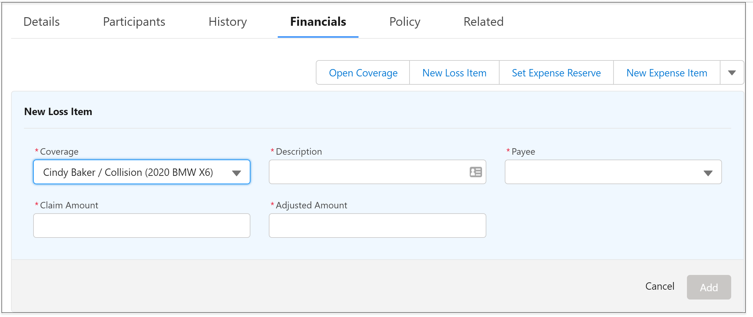 The Financials tab.