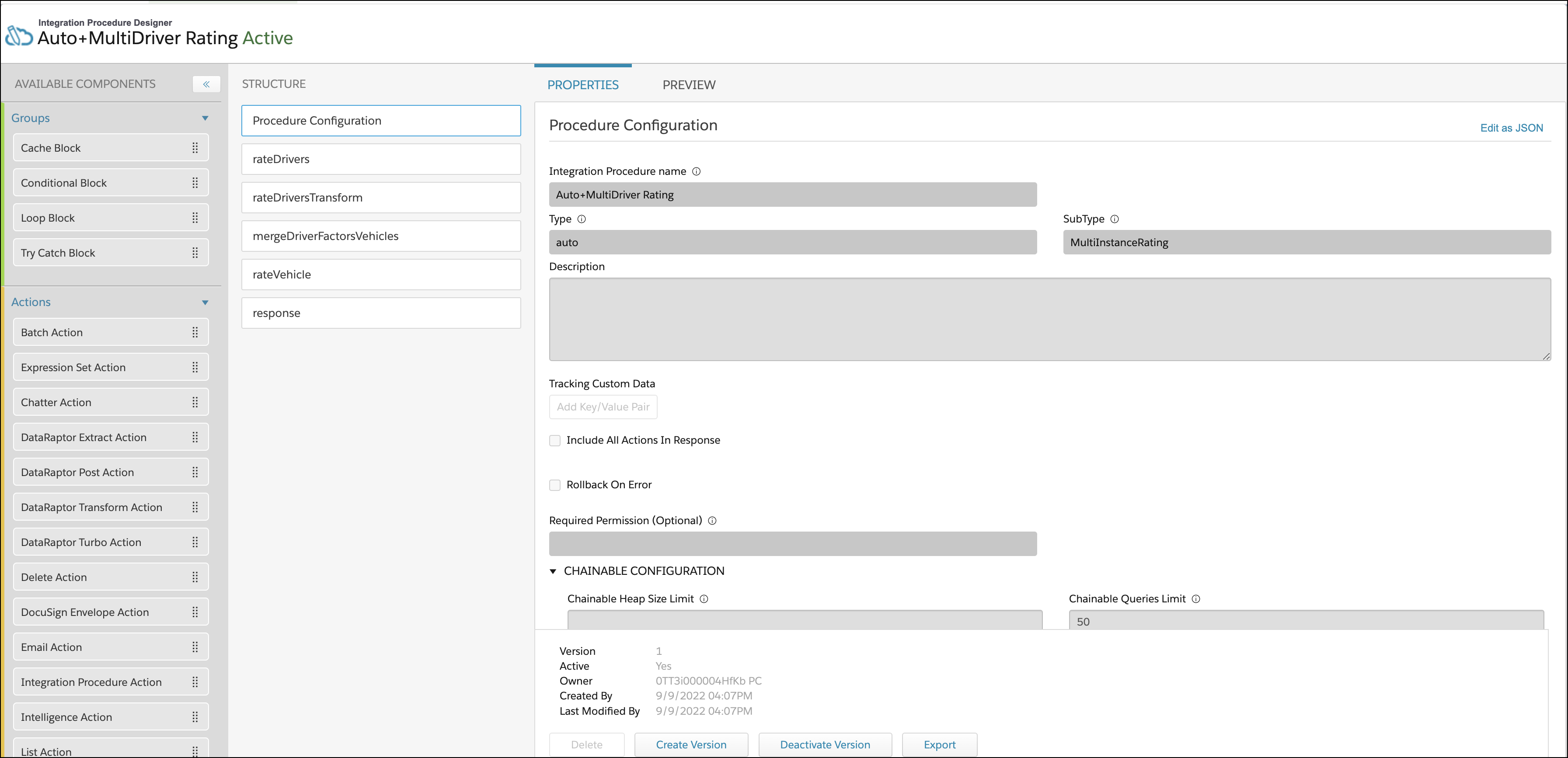 What the Auto MultiInstanceRating Integration Procedure looks like.