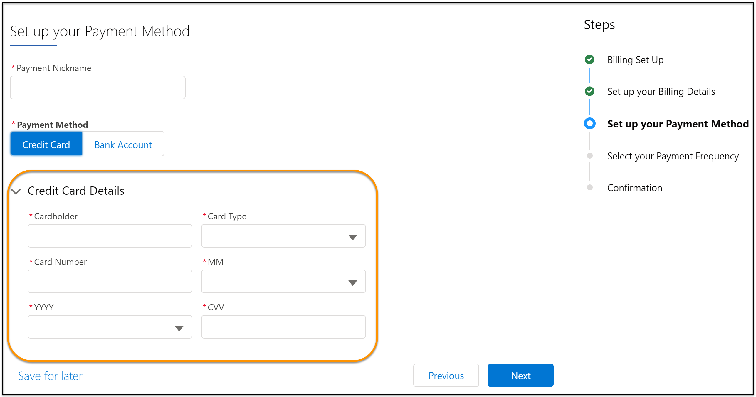 Credit Card Details fields.