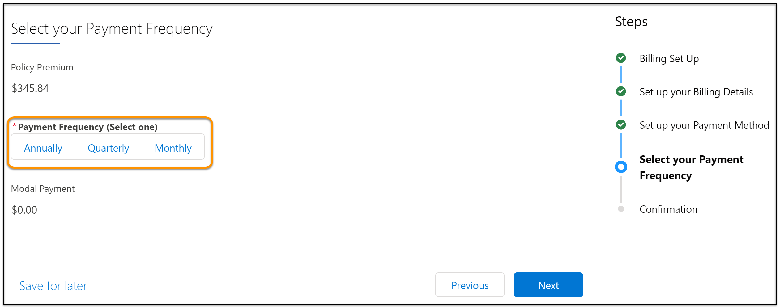 Payment Frequency options.