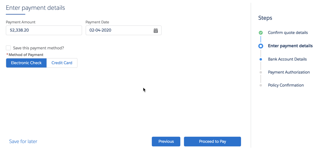 The Electronic Check option selected.