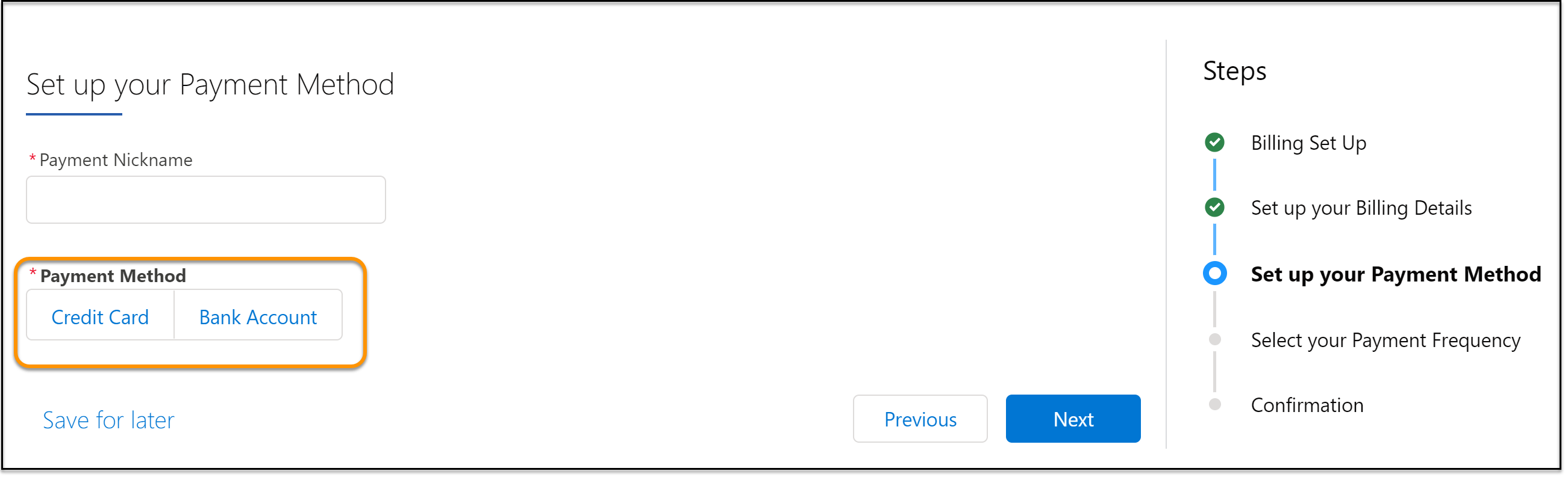 The Payment Method options.