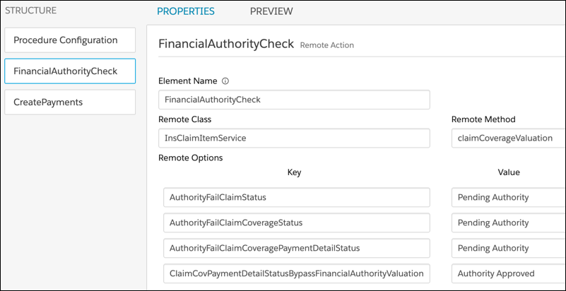 FinancialAuthorityVerifique as propriedades de Ação remota no Designer de procedimentos de integração
