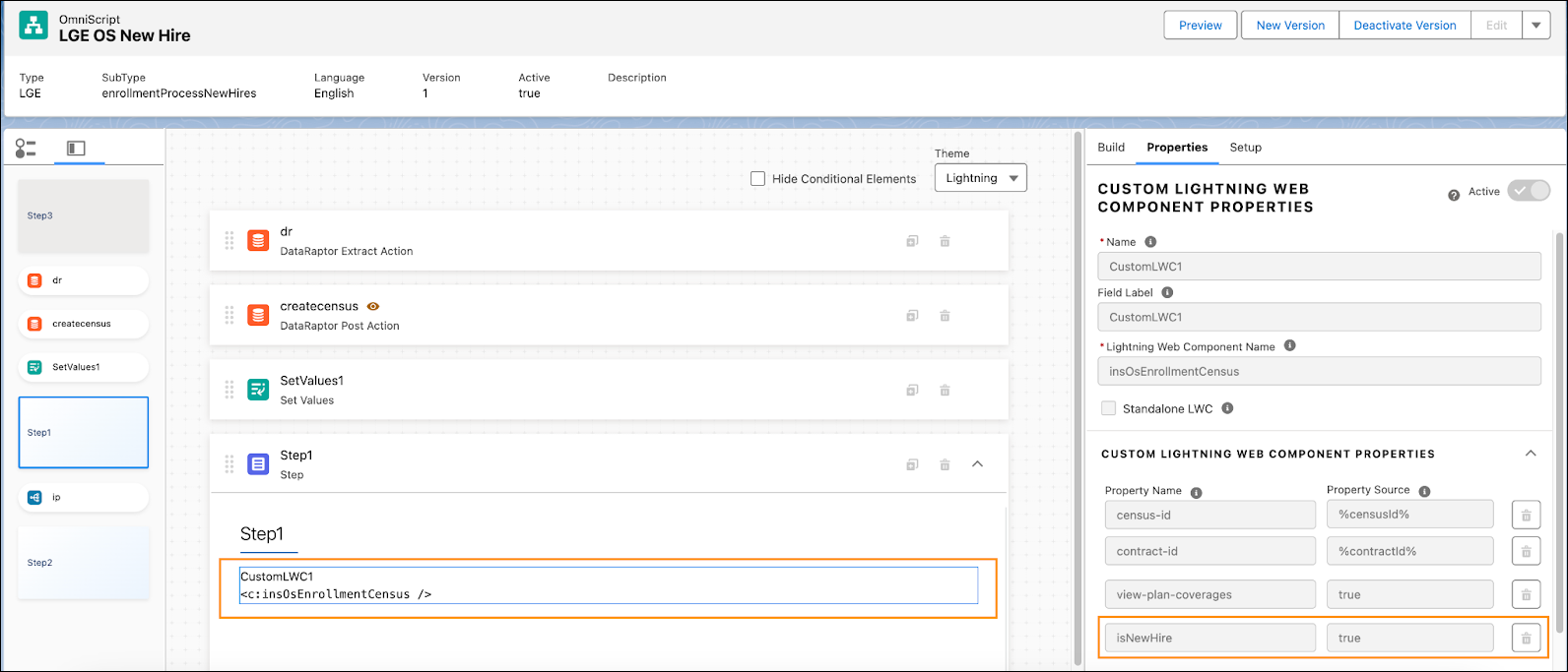 Adicionar uma propriedade isNewHire e defini-la como true para etapa de upload que usa insOsEnrollmentCensus LWC