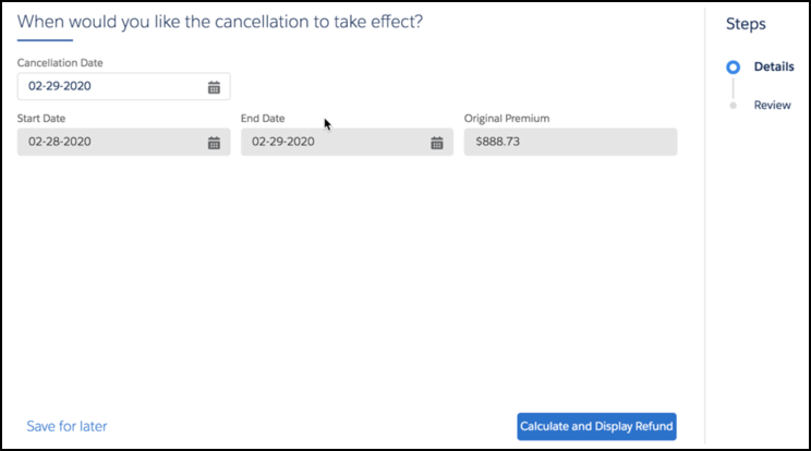 A janela de data efetiva do cancelamento.