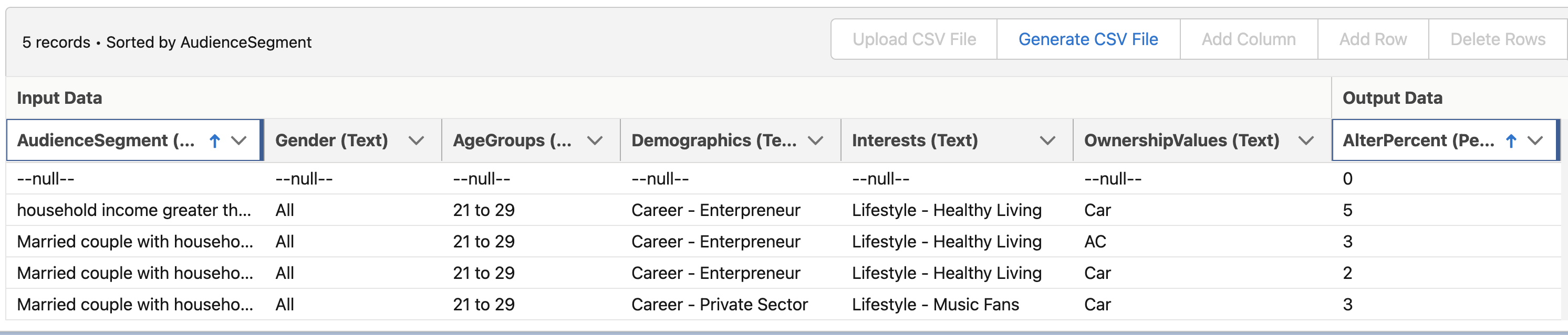 Screenshot of an Audience Targeting Matrix