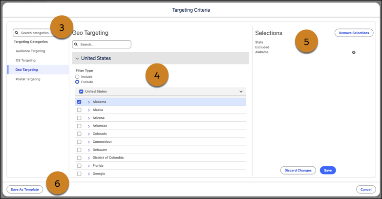 Targeting Criteria modal.