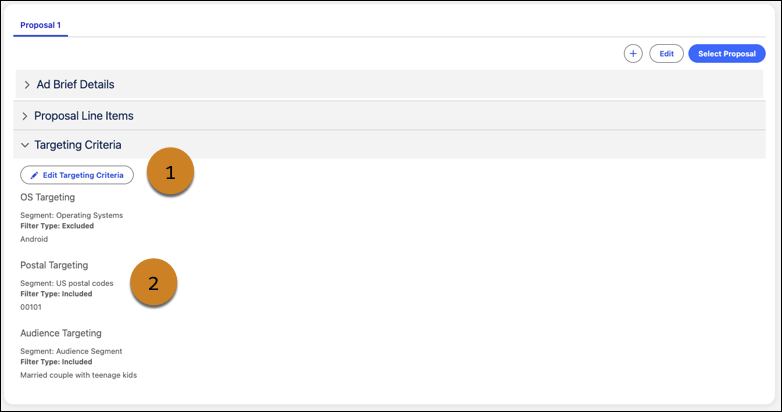 Targeting Criteria section of the Proposal Builder.
