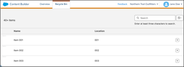 Recycle Bin tab in Content Builder