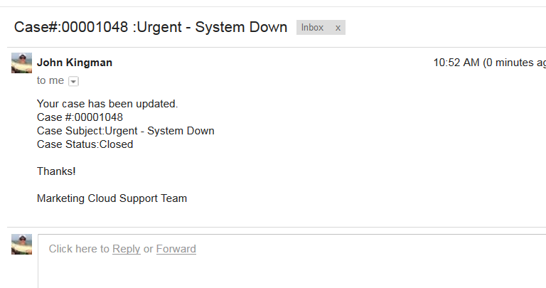 Example email customized with object data